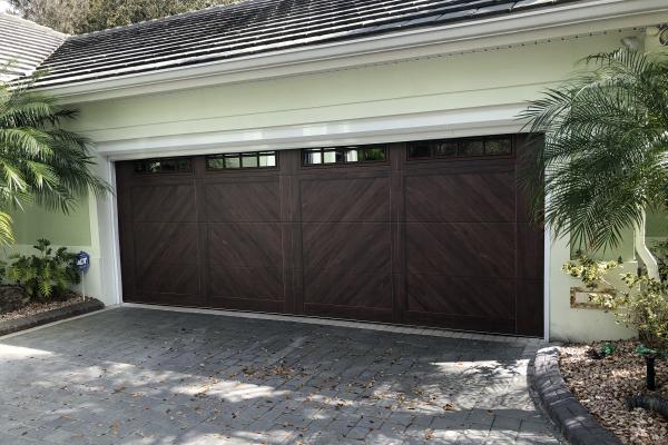 Accents Woodtones Flush Carriage House Garage Door with Madison Glass Top Section